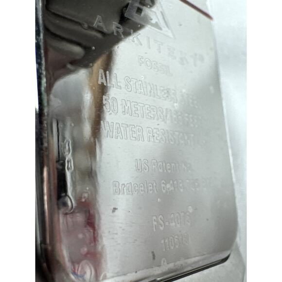 Mens FS-4075 Fossil Wristwatch Rectangle Frame Silver and Gold Toned Date Watch - Picture 4 of 4